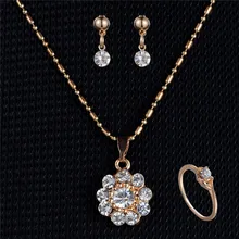 Подвеска-Подсолнух Цепочки и ожерелья горный хрусталь набор золотые украшения серьги кольца для Для женщин Свадебная вечеринка для девочек подарок Обручение ювелирные изделия