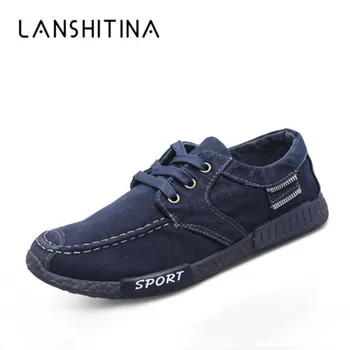 

Summer Men Canvas Shoes 2018 New Men's Solid Comfortable Casual Shoes Lace-up Denim Cloth Breathable Flat Shoes Zapatos Hombre