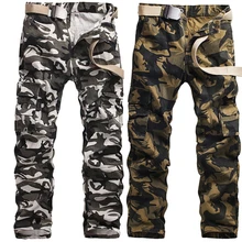 Серый Армейский зеленый белоснежный камуфляж брюки карго мужские камуфляжные брюки свободные прочные хлопок мульти карман плюс размер 40