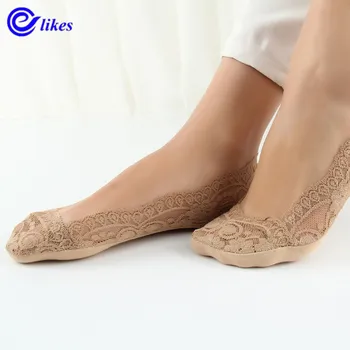 

Fashion Women's Socks Summer Lady Cotton Lace Short Ankle Female Antiskid Invisible Liner No Show Low Cut Socks