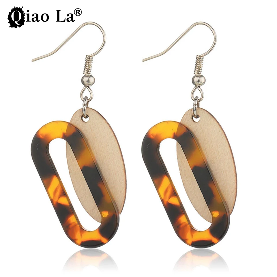 

QIao La Vintage Fashion Resin Acrylic Leopard Brown Dangle Earrings Leopard Clear drop Earring Woman earrings Jewelry Boucle