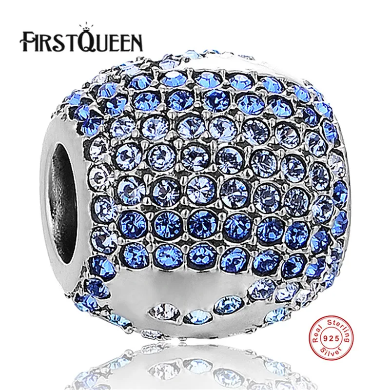 

FirstQueen TOP Quality Silver Round Charm Beads with Crystal Fit Original Bracelet Pendants For Women Jewelry Fast Shipping
