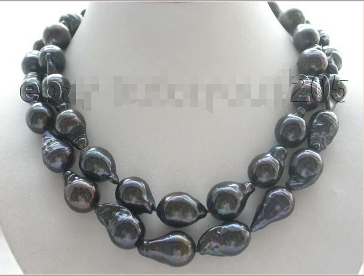 

FREE shipping 2r Natural 24mm Black Reborn Pearl Necklace 925sc mabe!