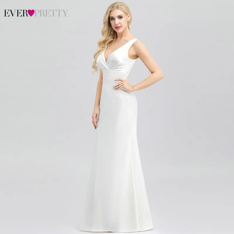 Элегантные белые атласные свадебные платья Ever Pretty EP00965WH Русалка с v-образным вырезом без рукавов вечерние свадебные платья Vestido De Noiva