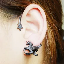 

Black Gold Silver Horse Unicorn Ear Cuff Clip Earrings Without Piercing Pendientes Mujer Moda Earrings For Women Fashion Jewelry