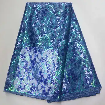 

African Lace Fabric Royal blue embroidered sequins Laces Fabric High Quality French Tulle Lace Fabric For Women dress JXT03