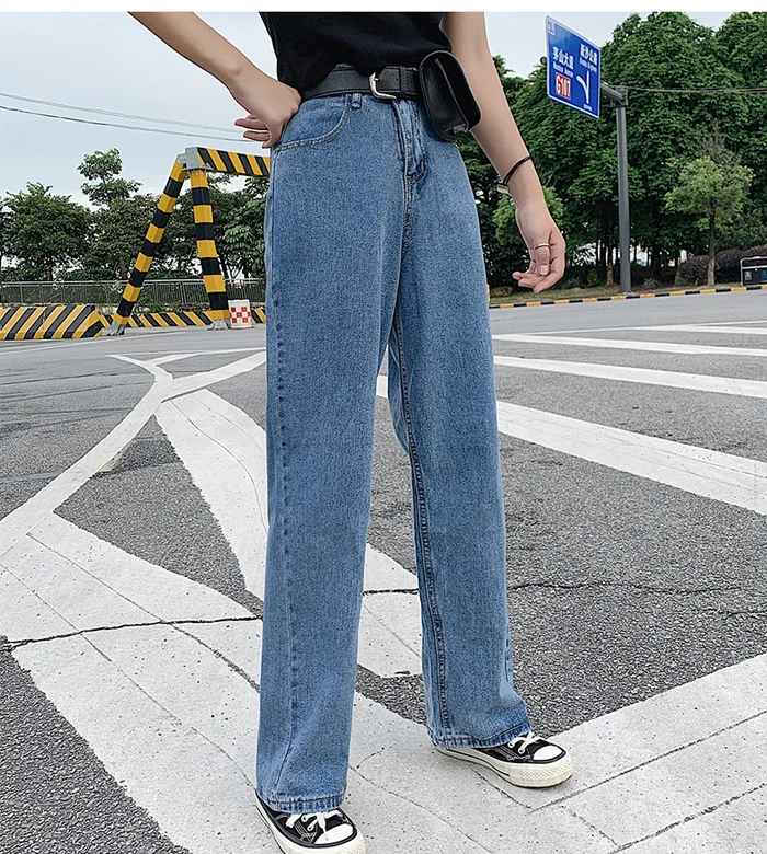 Women Denim Jeans Wide-leg Pants Straight Loose Zipper Casual High Waist Long Jeans White Blue Autumn Female Jeans S-XL