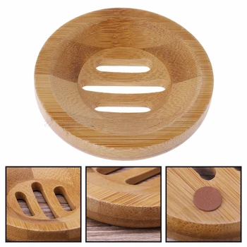 

Natural Wood Soap Tray Holder Round Shape Container Storage Bathroom Stand Rack