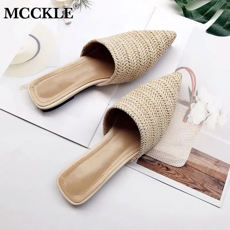 

Women Pointed Toe Flat Summer Slippers Mules Ladies Cane Slip On Flip Flops Fashion Shoes Female Casual Fashion Comfort Footwear