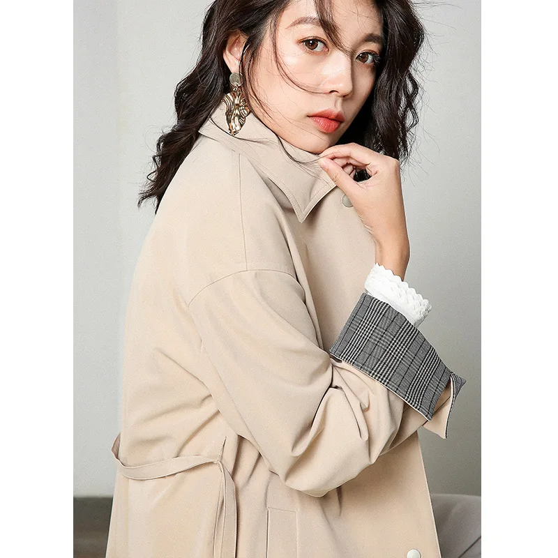 

Khaki Trench Coat Korean Duster Windbreaker British Plaid High Quality Long Coat Fashion Women sobretudo feminino plaszcze Fall