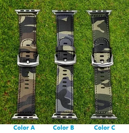 

Camouflage Genuine Leather Apple Watch Band Navy Army Air Force Cam Sport Casual Bracelet Strap For iWatch Wachband With Adapter