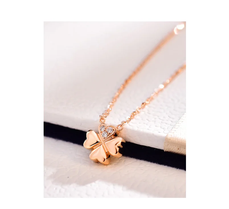 18k Gold Diamond Necklace Pendant Female Women Girl Miss Gift Chain Charm Clover Trendy Party Rose White Yellow drop shipping