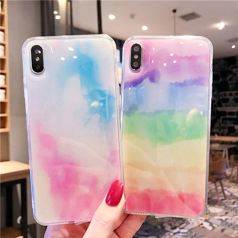 GYPHCA Summer New Style Rainbow Bling Glitter Phone Case for Iphone 6 6s 7 8 Plus Xs Max Xr Fashion IMD Silicon Soft Back Cover |