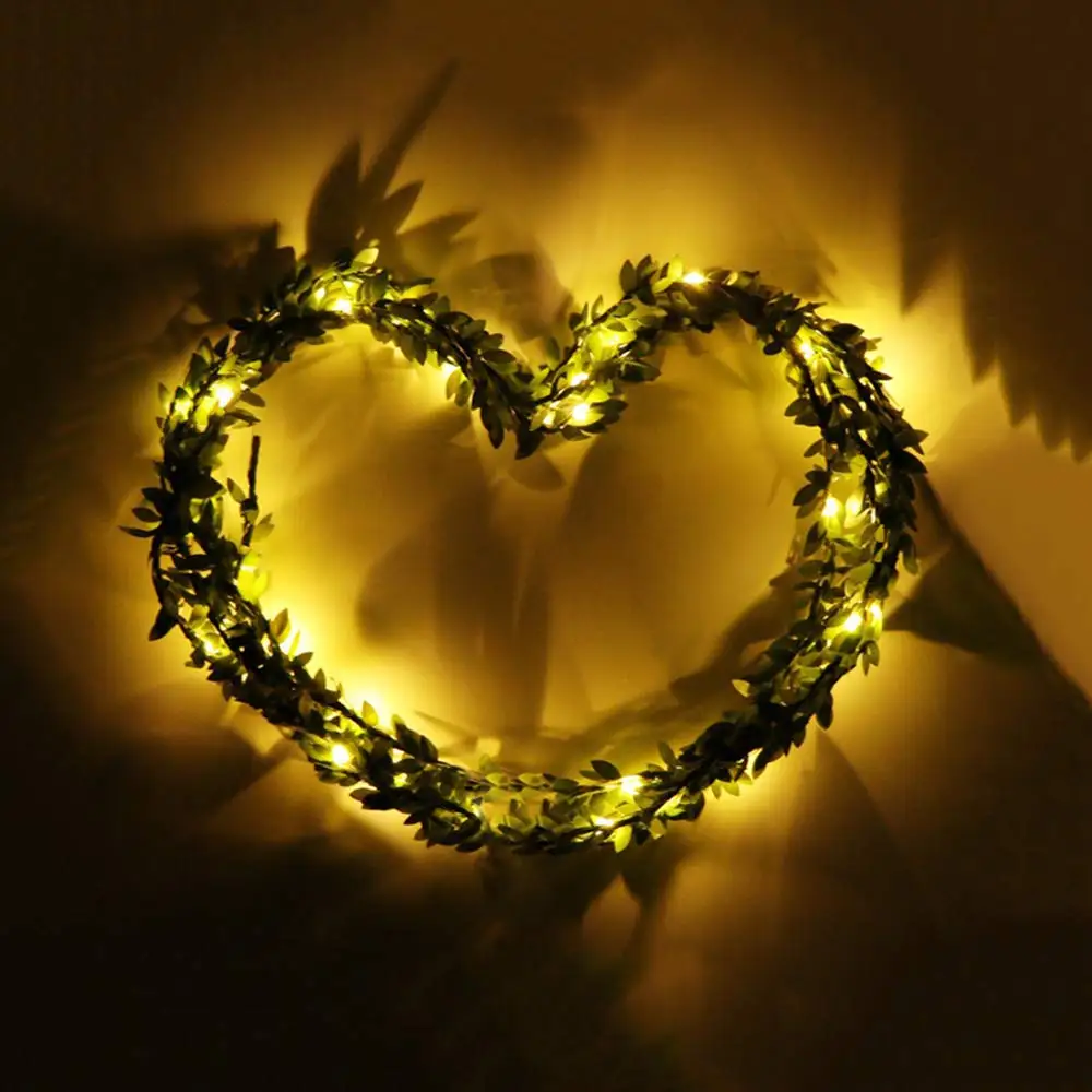 

2M/3M/5M/10M Battery Powered Green Leaf Vine String Lights Christmas Wedding Party Home Artificial Leaf Wreath Flexible lights
