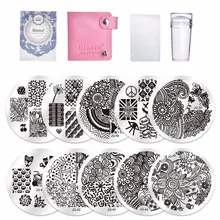 10 ピース爪プレート + クリアゼリーシリコーンネイルアートスタンパースクレーパーネイルアートスタンプテンプレート画像プレートネイルスタンププレートセット(China)