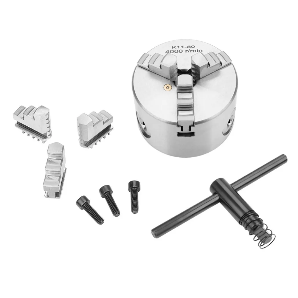 K11 80 3 Jaw Self Centering Lathe Chuck Set 80mm Diameter with Wrench