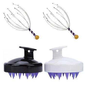 

2 Pcs Portable Manual Scalp Massagers + 2 Pcs Hair Silicone Shampoo Brush Massagers Head Muscle Relax Stress Relief Accessories