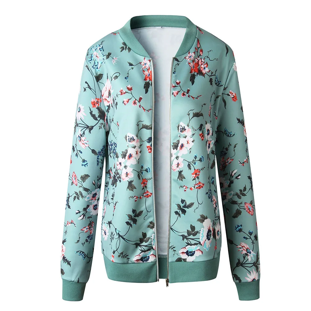 

Retro Zipper Bomber Army Coat Floral Flight Biker