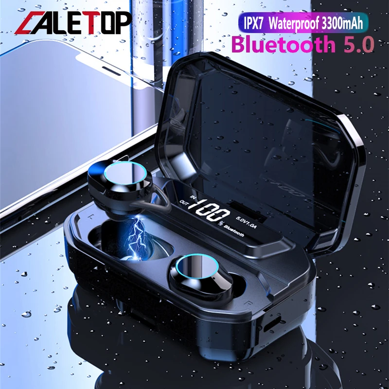 CALETOP G02 TWS Bluetooth 5,0 Наушники Беспроводные стереонаушники с микрофоном IPX7 водонепроницаемый Мощный светодиодный дисплей 4000 мАч power Bank