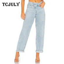TCJULY Лето Новинка Хлопок Уличная Свободные повседневные джинсы для женщин модные конические молнии Прямые светло-голубые джинсовые брюки