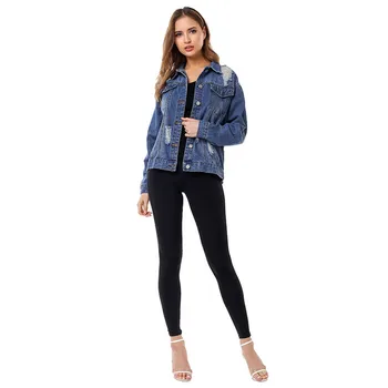 

Denim Jacket Women Blue Scratch Hole Jean Jackets 2019 New Spring Autumn Fashion Loose Slim Single-breasted Chic Clothing LR257