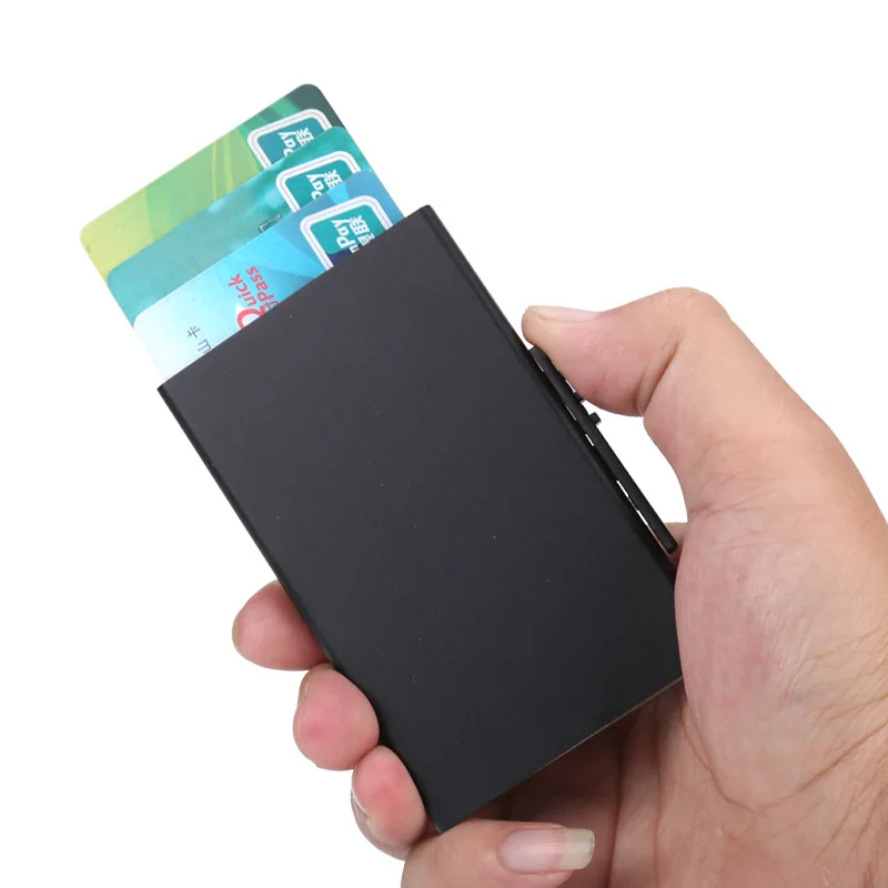 

Antitheft Men and Women Vintage Credit Card Holder Blocking Rfid Wallet Leather Unisex Security Information Aluminum Metal Purse