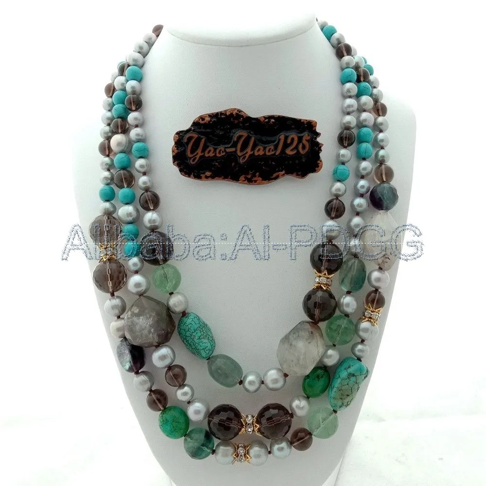 

21"-24'' 3 Rows Multi Shape Onyx Necklace