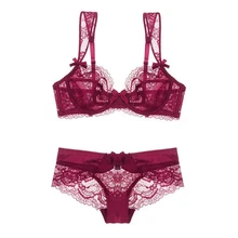 Ультра тонкий прозрачный кружевной бюстгальтер и трусики, комплект на косточках, Прозрачное нижнее белье, женское нижнее белье, большие размеры, 95C, 95D, A, B, C, D, чашка