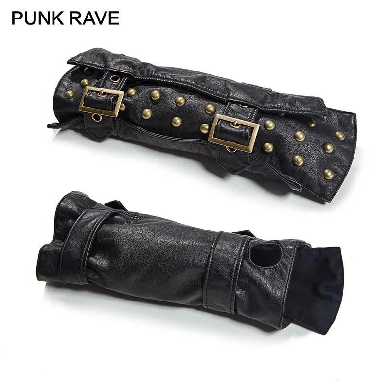 PUNK RAVE PUNK Rock Military Uniform Gauntlet Glove PU Wash Metal Feeling Military Uniform Bronze Sleeve 1pcs Gloves Accessories