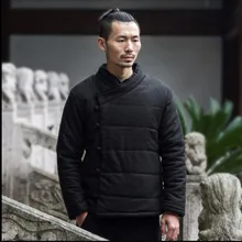 M-3XL зимнее пальто с хлопковой подкладкой в китайском стиле для мужчин; модное повседневное пальто с пряжкой; Молодежная утепленная хлопковая куртка в стиле ретро; одежда из льна