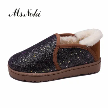 

Blingbling women boots winter warm plush flat with female boot platforms round toe slip on sequined cloth woman ankle boots hot