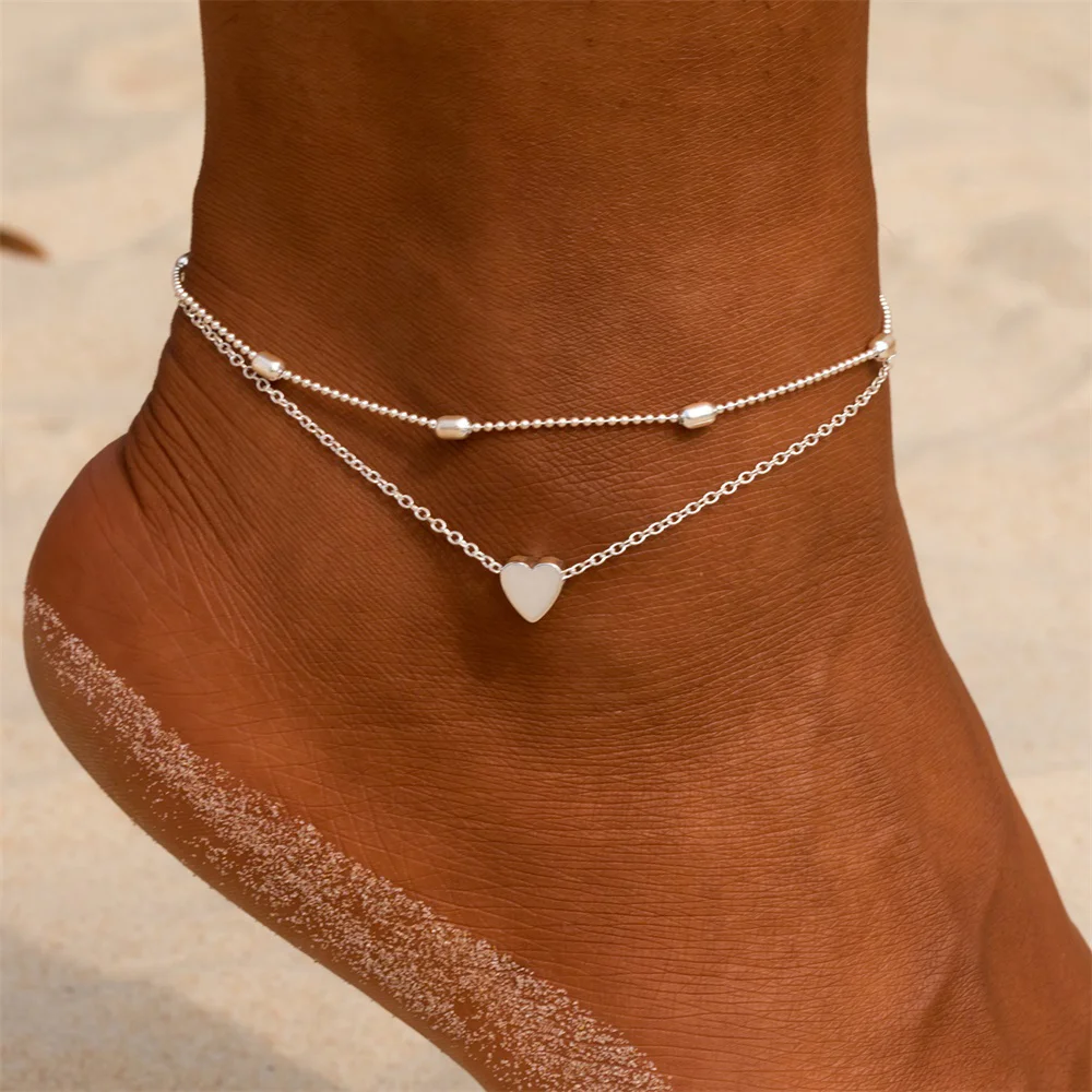Simple Heart Female Anklets Barefoot Crochet Sandals Foot Jewelry Leg New Anklets On Foot Ankle Bracelets For Women Leg Chain 2