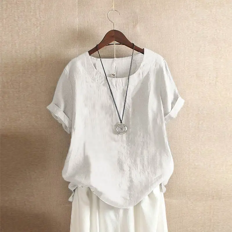 

Women's Blouse 2019 Casual Tee Shirts Elegant Summer Short Sleeve Basic Tops Female O Neck Solid Work Blusas Oversized Tunic 5XL