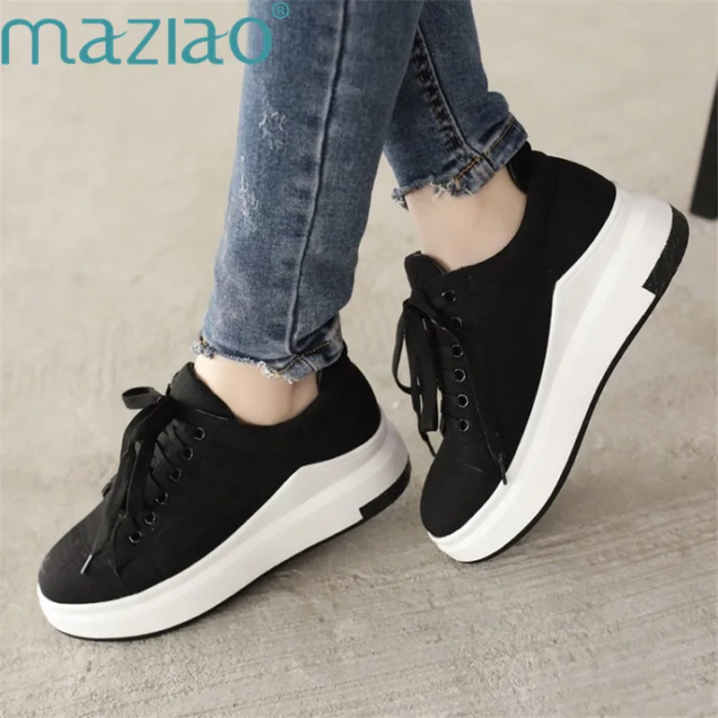 

Female Shoe Cloth Round Head Cross Straps Waterproof Platform Casual Comfortable Black Shoes for Women MAZIAO