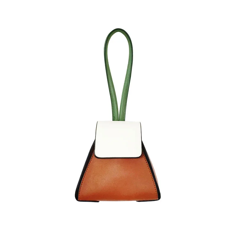 

Fashion 2019 Genuine Leather Handbag Hit Color Match Rivet Shoulder Bag for Women