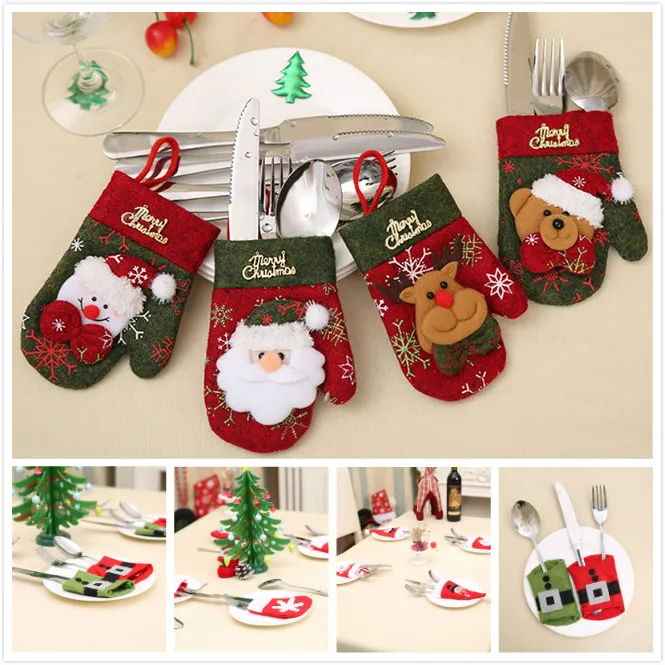

Party Supplies Marry Christmas Decoration Santa Gloves Knives and Forks Holder Dinner Table Decoration Cover Xmas Ornament