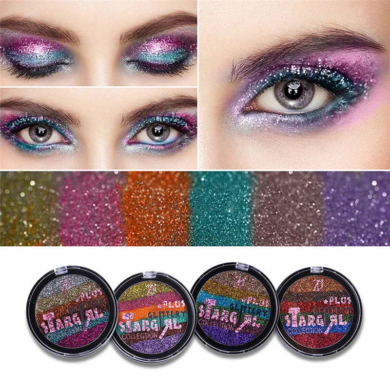 

6 Colors Diamond Sequins Glitter Rainbow Eye Shadow Shimmer Glitter Eye Shadow Powder Palette Matte Eyeshadow Cosmetic Makeup