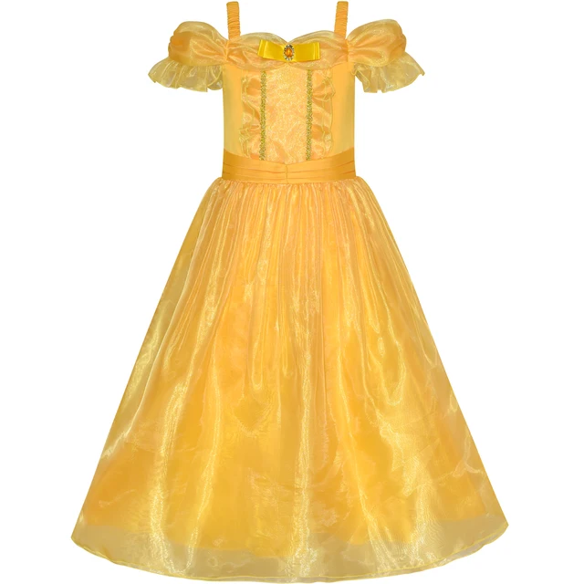 Princess Belle Costume Dress Up Girls Dress Yellow 2018 Summer Wedding