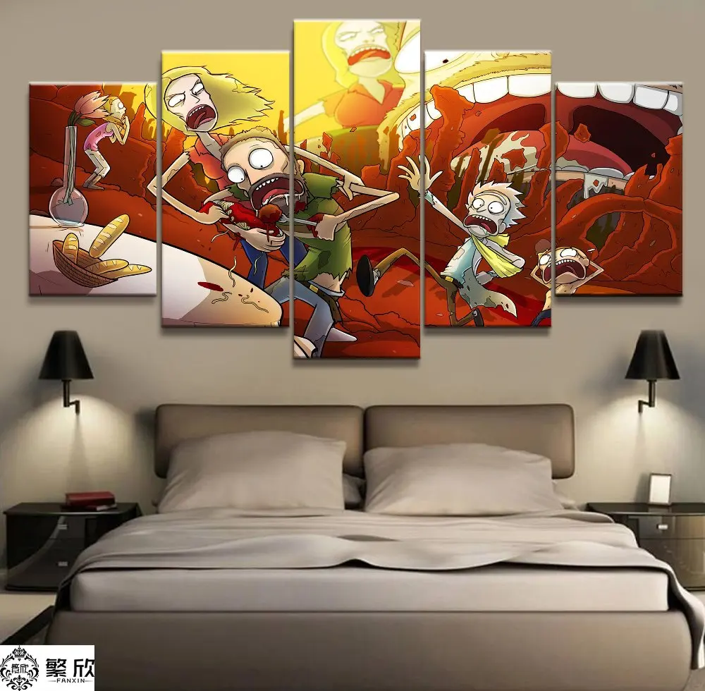 

5 Panel Rick and Morty Cartoon Canvas Printed Painting For Living Room Wall Art Decor HD Picture Artworks Modern Poster