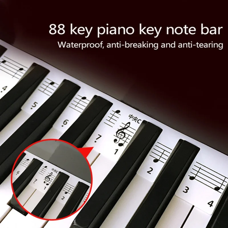 Прозрачная, в форме рояля наклейка 88 клавиша пианино клавиатура наклейка электронная клавиатура 88 клавиша пианино Stave Note наклейка для фортепиано ключей