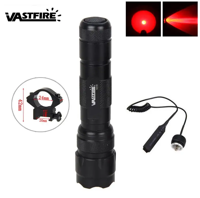 VastFire XM-L T6 Q5 светодиодный белый/красный/зеленый тактический охотничий фонарь Скаут световое оружие света+ пульт дистанционного управления+ прицел Крепление - Цвет: Красный