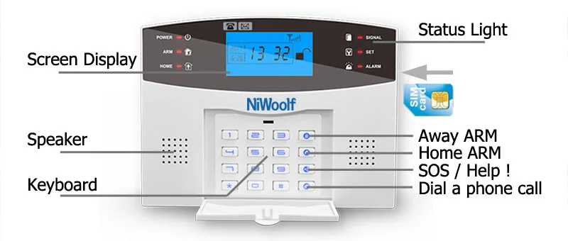 Niwoolf sem Fio Sistema de Alarme Segurança em Casa Teclado Porta Winodw Pir Detector Movimento Intercom Alarme Gsm Lcd 4 Niwoolf sem fio gsm sistema de alarme