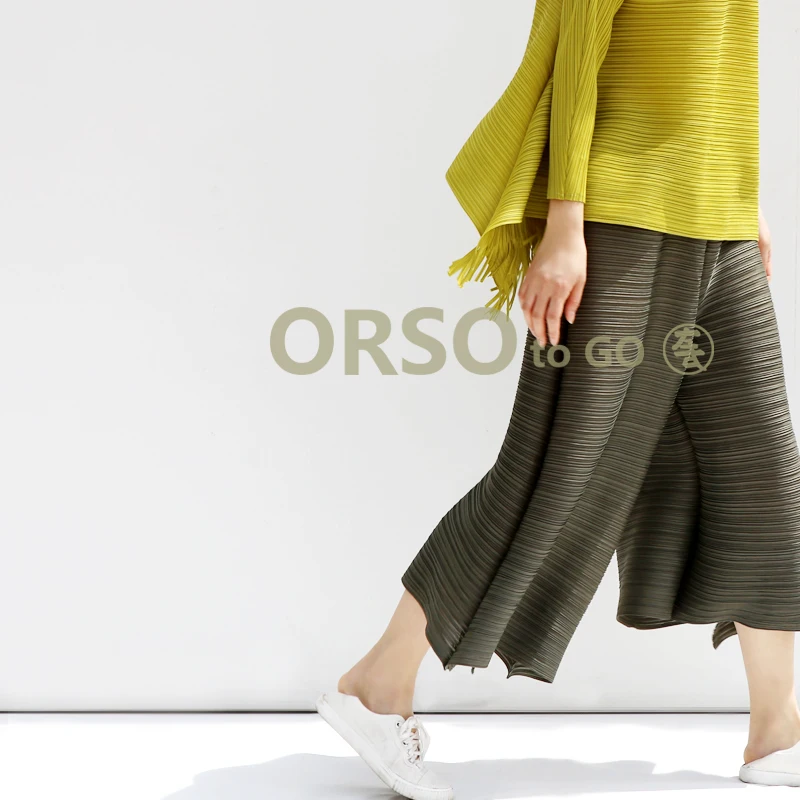 Changpleat весна новые женские брюки с широкими штанинами Miyak плиссированные модные дизайнерские свободные большие размеры однотонные женский с эластичной талией брюки Tide