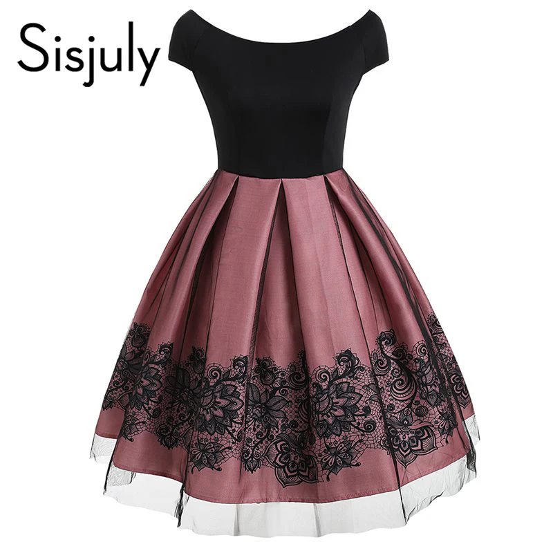 

Sisjuly Women Dresses Lace Casual Vintage Pink Sweet Midi Plus Size 4XL Loose Fashion Chic Female Elegant Retro Party Dress