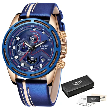 

LIGE Mens Watches Top Brand Luxury Men's Waterproof Military Sport Watch Men Casual Leather Quartz Wristwatch relogio masculino