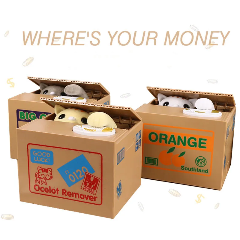 

SIBAOLU Plastic Cat Money Box Cartoon Automatic Stealing Coins Kitten Piggy Bank Coin Box Robotic Saving Money Birthday Gift