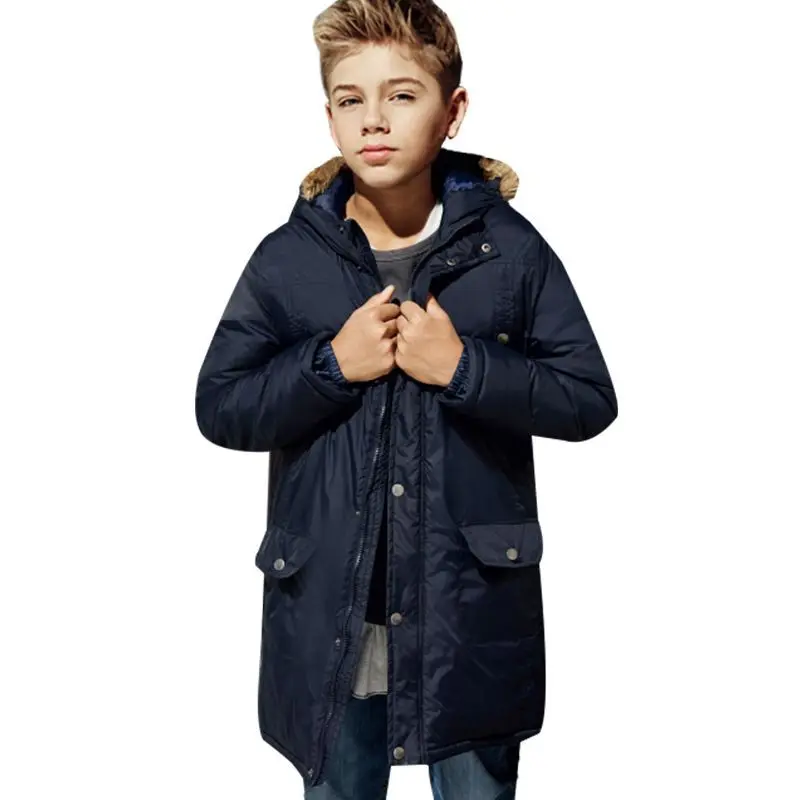 

2018 Winter Children Boys Girls Thick Warm Jacket Coat Teenage Clothes Snowsuit Faux Fur Hooded Cotton Down Outerwear Parkas P36