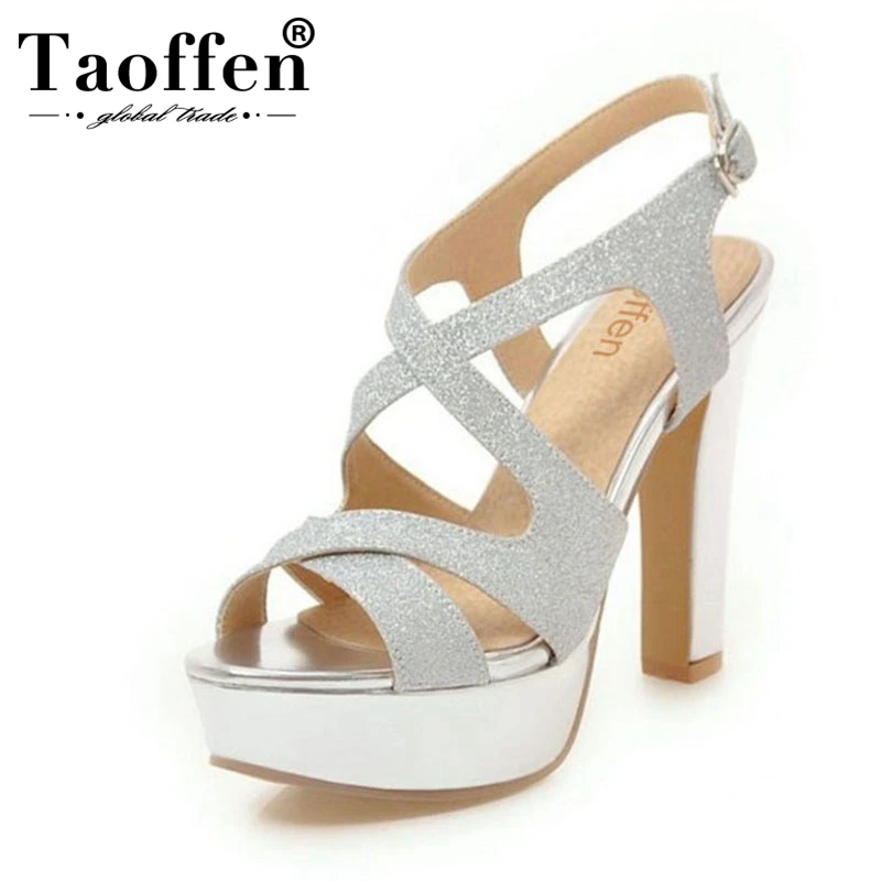 TAOFFEN/женские босоножки на высоком каблуке, 4 цвета, женская летняя обувь на платформе с открытым носком и пряжкой, вечерние Для, размер 34-43