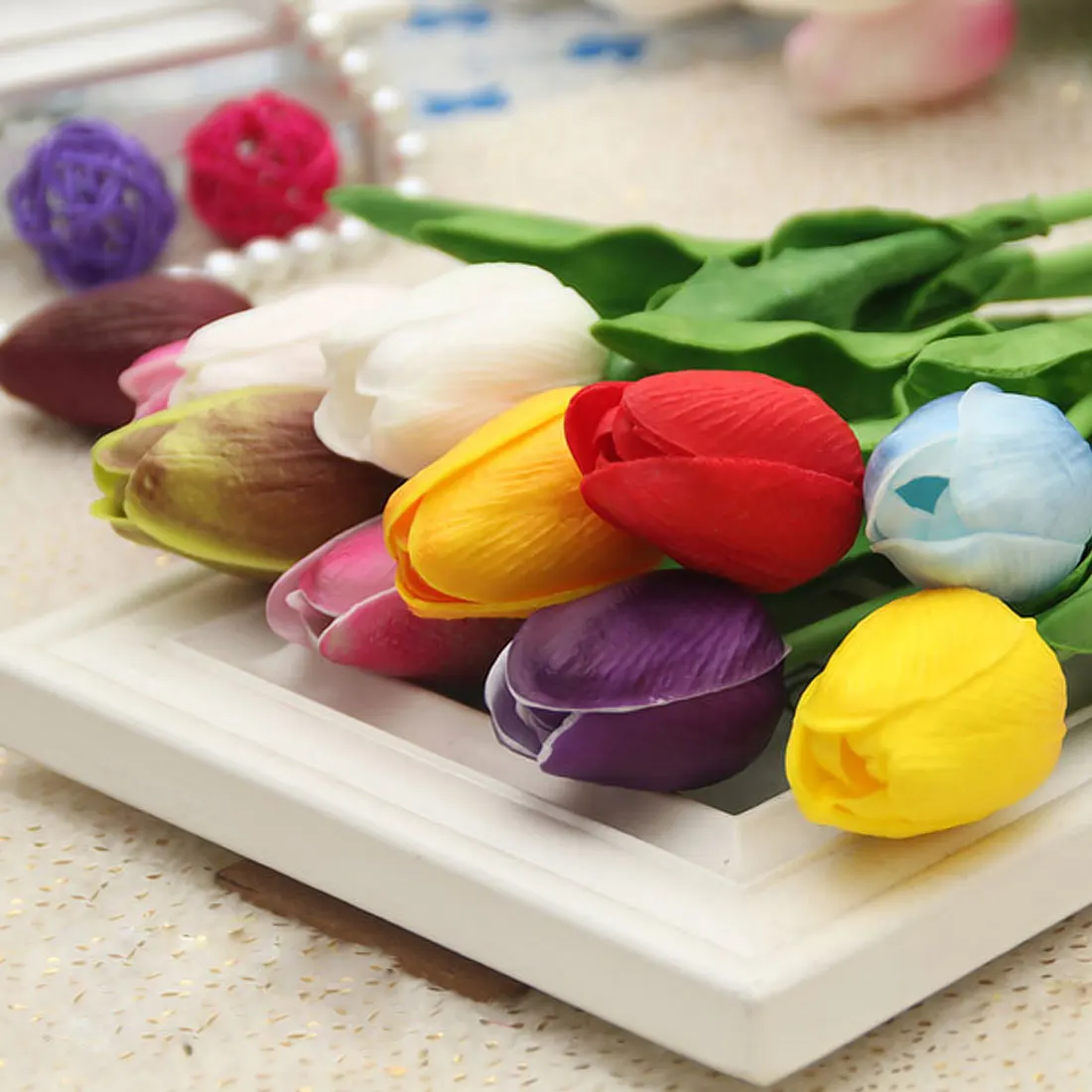 Fake Artificial Flower Tulip Bouquet 21pcs/lot Real Touch Silk Tulip