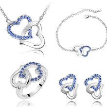 JS S073 Двойное сердце Цепочки и ожерелья Комплект Высокое качество Наборы свадебных ювелирных изделий Никель дешевые Модные украшения Наборы для ухода за кожей